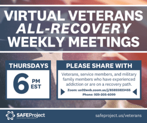 Virtual Veterans All-Recovery Meetings - Thursdays at 6 PM ET.